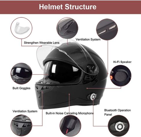 Bluetooth Motorcycle Helmet FreedConn BM22 Full Face Helmet Motorcycle Helmets Dual Visor Helmet with Integrated Intercom System DOT Helmet with Bluetooth 3.0 2-3 Riders/500M/FM/Voice Dial/Black in Saudi Arabia