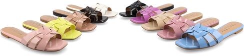 Journee Womens Flat Open Square Toe Fashion Banded Sandal Comfortable Dressy Slip On Arrina Slide in Saudi Arabia