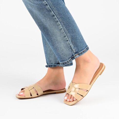 Journee Womens Flat Open Square Toe Fashion Banded Sandal Comfortable Dressy Slip On Arrina Slide in Saudi Arabia