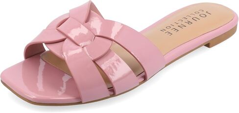 Journee Womens Flat Open Square Toe Fashion Banded Sandal Comfortable Dressy Slip On Arrina Slide in Saudi Arabia