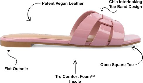 Journee Womens Flat Open Square Toe Fashion Banded Sandal Comfortable Dressy Slip On Arrina Slide in Saudi Arabia