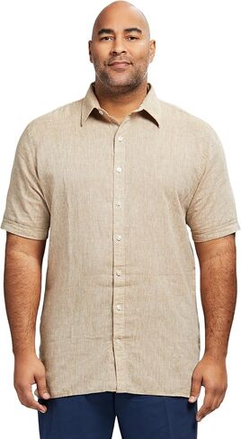 IZOD Men's Big and Tall Linen Button Down Short Sleeve Shirt in Saudi Arabia