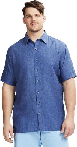 IZOD Men's Big and Tall Linen Button Down Short Sleeve Shirt in Saudi Arabia