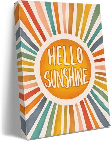 Boho Sun Wall Art, Framed Canvas Wall Art Rainbow Sun Rising on the Horizon Geometric Nature Illustrations Line Art Wall, Mid-Century Modern Prints Boho Wall Decor for Living Room, Bedroom, Bathroom, in Saudi Arabia
