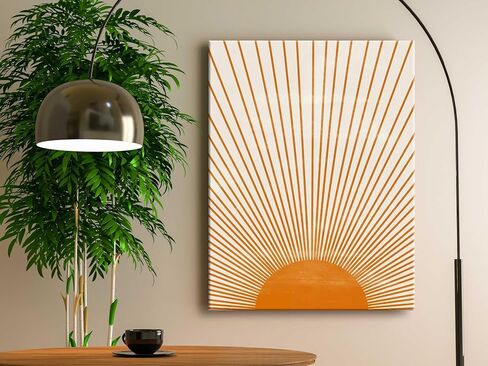 Boho Sun Wall Art, Framed Canvas Wall Art Rainbow Sun Rising on the Horizon Geometric Nature Illustrations Line Art Wall, Mid-Century Modern Prints Boho Wall Decor for Living Room, Bedroom, Bathroom, in Saudi Arabia
