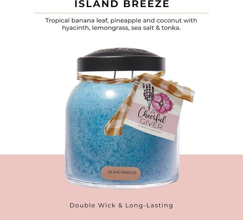 A Cheerful Giver — Island Breeze - 34oz Papa Scented Candle Jar with Lid - Keepers of the Light - 155 Hours of Burn Time, Gift Candle, Blue in Saudi Arabia