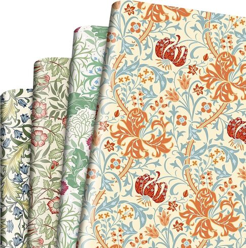 Bolsome William Morris Wrapping Paper Vintage Flowers Patterned Gift Wrap Paper for Birthday Wedding Anniversary DIY Craft, 19.7 x 27.6'', Folded Flat, 12 Sheet in Saudi Arabia