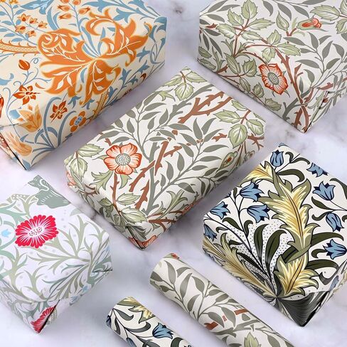 Bolsome William Morris Wrapping Paper Vintage Flowers Patterned Gift Wrap Paper for Birthday Wedding Anniversary DIY Craft, 19.7 x 27.6'', Folded Flat, 12 Sheet in Saudi Arabia