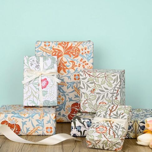 Bolsome William Morris Wrapping Paper Vintage Flowers Patterned Gift Wrap Paper for Birthday Wedding Anniversary DIY Craft, 19.7 x 27.6'', Folded Flat, 12 Sheet in Saudi Arabia