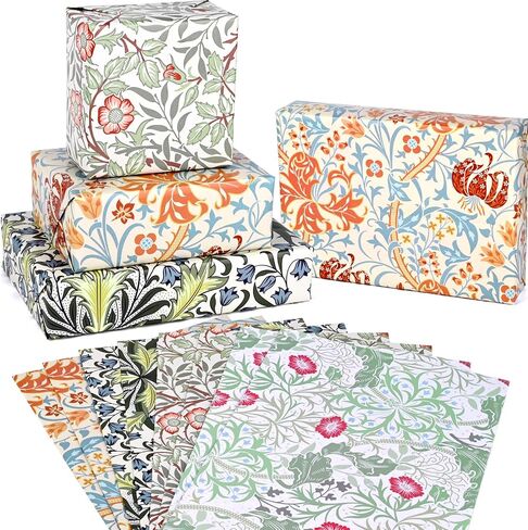 Bolsome William Morris Wrapping Paper Vintage Flowers Patterned Gift Wrap Paper for Birthday Wedding Anniversary DIY Craft, 19.7 x 27.6'', Folded Flat, 12 Sheet in Saudi Arabia
