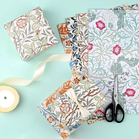 Bolsome William Morris Wrapping Paper Vintage Flowers Patterned Gift Wrap Paper for Birthday Wedding Anniversary DIY Craft, 19.7 x 27.6'', Folded Flat, 12 Sheet in Saudi Arabia