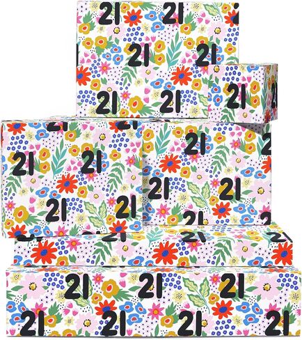 CENTRAL 23 Floral Wrapping Paper - 21st Birthday - 6 Sheets of Gift Wrap - For Women Age 21 - For Daughter Sister Friends - Comes with Fun Stickers in Saudi Arabia