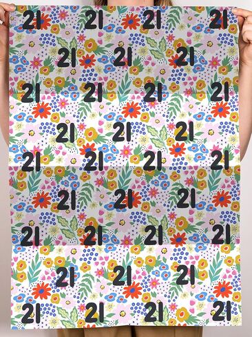 CENTRAL 23 Floral Wrapping Paper - 21st Birthday - 6 Sheets of Gift Wrap - For Women Age 21 - For Daughter Sister Friends - Comes with Fun Stickers in Saudi Arabia