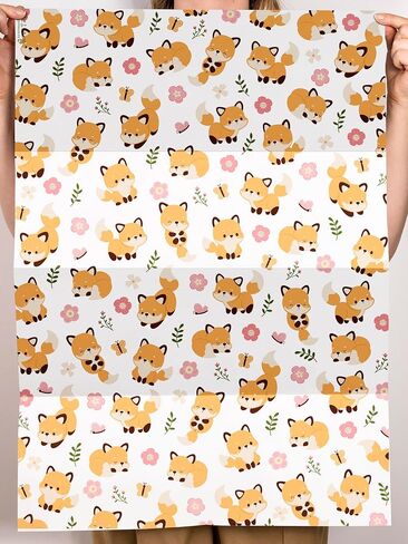 CENTRAL 23 Baby Girl Wrapping Paper - Fox - 6 Sheets of Floral Gift Wrap - White Wrapping Paper for Birthday, Baptism, Baby Shower - Comes with Stickers in Saudi Arabia
