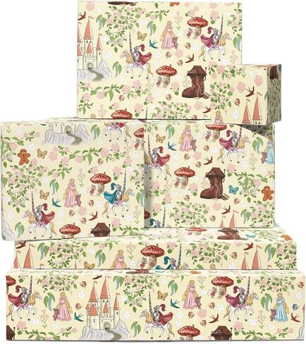 CENTRAL 23 Birthday Wrapping Paper For Girls - 6 Sheets Thick Gift Wrap - Fairytale - Princess - Enchanted - Baby Shower Wrapping Paper Girl - Comes With Fun Stickers in Saudi Arabia