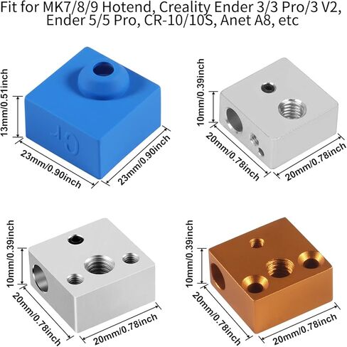 Aokin 3D Printer Heater Block Silicone Sock Hotend غطاء سيليكون لـ Creality Ender 3، Ender 3 Pro، Ender 3 V2، Ender 5، Ender 5 Pro، CR-10/10S، Anet A8، MK7/8/9 طابعة ثلاثية الأبعاد Hotend، أزرق، 3 قطع in Kuwait
