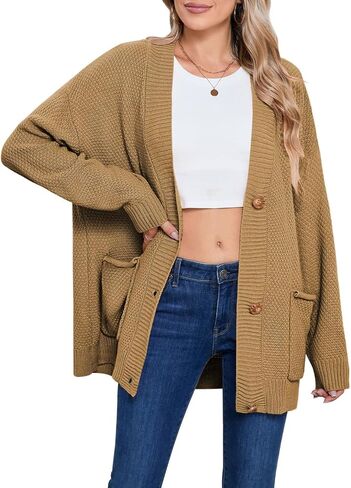 Pink Queen 2024 Fall Sweater Cardigan for Women Long Sleeve Button Down Open Front Oversized Cardigans with Pockets White L in Saudi Arabia