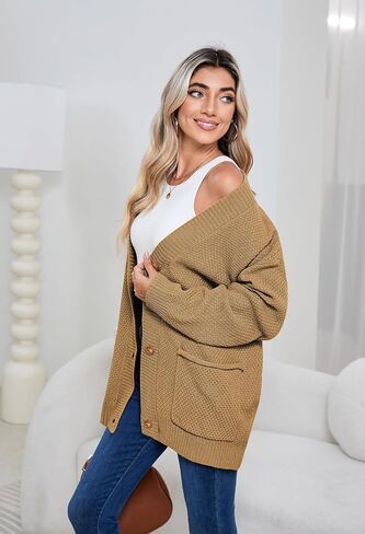 Pink Queen 2024 Fall Sweater Cardigan for Women Long Sleeve Button Down Open Front Oversized Cardigans with Pockets White L in Saudi Arabia