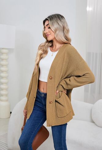 Pink Queen 2024 Fall Sweater Cardigan for Women Long Sleeve Button Down Open Front Oversized Cardigans with Pockets White L in Saudi Arabia