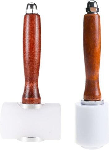 2 مطرقة نايلون بمقبض خشبي، مطارق نحت الجلود مجموعة أدوات خياطة جلد البقر للعمل بالحرف الجلدية (قطعتان) in Kuwait