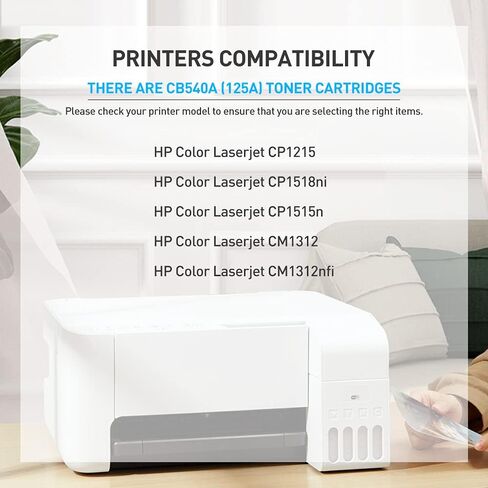 خرطوشة حبر بديلة متوافقة لطابعة HP 125A CB540A، سماوي، أرجواني، أصفر، أسود، 4 عبوات in Kuwait