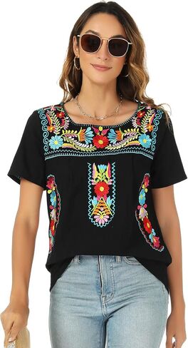 Mexican Shirts for Women Traditional Embroidered Tops Cinco De Mayo Fiesta Style Outfit in Saudi Arabia