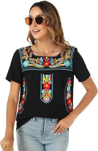 Mexican Shirts for Women Traditional Embroidered Tops Cinco De Mayo Fiesta Style Outfit in Saudi Arabia