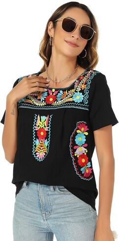 Mexican Shirts for Women Traditional Embroidered Tops Cinco De Mayo Fiesta Style Outfit in Saudi Arabia