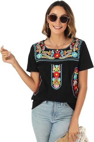 Mexican Shirts for Women Traditional Embroidered Tops Cinco De Mayo Fiesta Style Outfit in Saudi Arabia