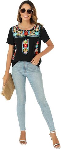 Mexican Shirts for Women Traditional Embroidered Tops Cinco De Mayo Fiesta Style Outfit in Saudi Arabia