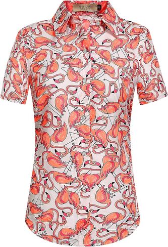 SSLR Women's Printed Short Sleeve Casual Button Down Hawaiian Shirt in Saudi Arabia