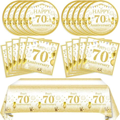 Gold Birthday Decorations 70th Party Tableware Set 1954 70th Theme Birthday Party Table Decoration Supplies Cheers to 70 Years Paper Plate Napkin Tablecloth for Birthday Anniversary Party Supplies in Saudi Arabia