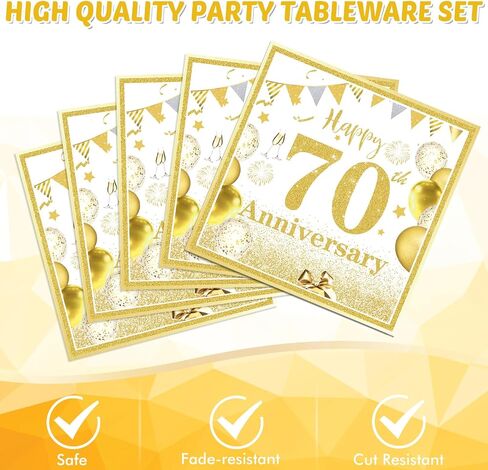 Gold Birthday Decorations 70th Party Tableware Set 1954 70th Theme Birthday Party Table Decoration Supplies Cheers to 70 Years Paper Plate Napkin Tablecloth for Birthday Anniversary Party Supplies in Saudi Arabia