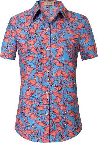 SSLR Women's Printed Short Sleeve Casual Button Down Hawaiian Shirt in Saudi Arabia