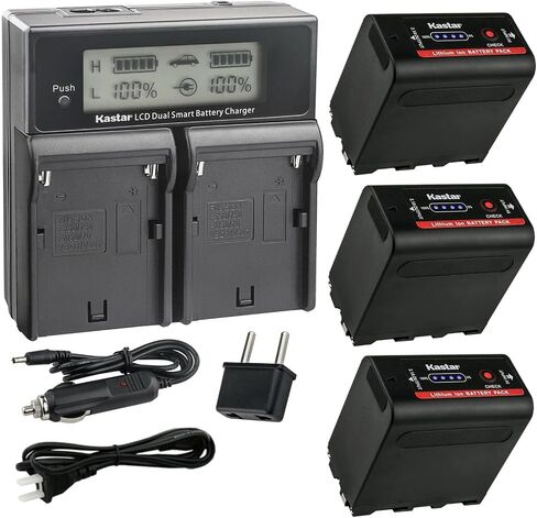 Kastar 3-Pack NP-F980EXP Battery and CH04 Dual Fast Charger Compatible with Blackmagic Design Video Assist 5" 7" Assist 3G-SDI/HDMI SmallHD 503 702 703 Indie 7 Cine 7 On-Camera Monitor in Saudi Arabia
