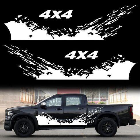 2pcs 74.8'' Universal Racing Stripes Car Decals 4x4 Waves Graphics Vinyl Stickers Waterproof Car Door Body Side Stickers Decals Decorations for Truck Pickup SUV Vehicles (X254 Black) in Saudi Arabia