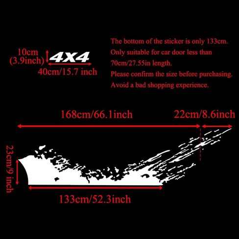 2pcs 74.8'' Universal Racing Stripes Car Decals 4x4 Waves Graphics Vinyl Stickers Waterproof Car Door Body Side Stickers Decals Decorations for Truck Pickup SUV Vehicles (X254 Black) in Saudi Arabia