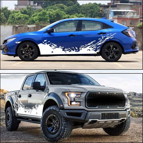2pcs 74.8'' Universal Racing Stripes Car Decals 4x4 Waves Graphics Vinyl Stickers Waterproof Car Door Body Side Stickers Decals Decorations for Truck Pickup SUV Vehicles (X254 Black) in Saudi Arabia