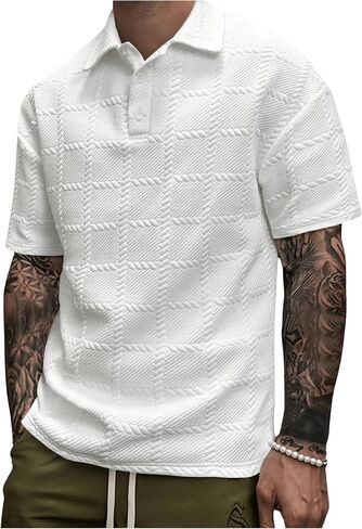 SOLY HUX Short Sleeve Work Shirts for Men Knitted Collared Neck Casual Tennis T-Shirt Tops in Saudi Arabia