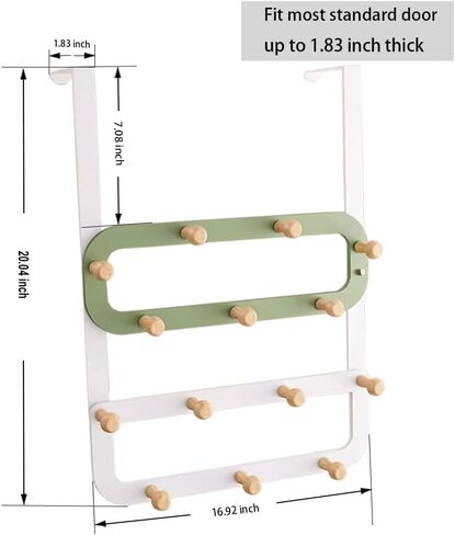رف خطافات فوق الباب - 14 خطافًا فوق الباب - خطافات فوق الباب لتعليق المناشف أو الملابس - رفوف مناشف فوق الباب - للحمام وغرفة النوم وغرفة الأطفال باللون الأخضر in Kuwait