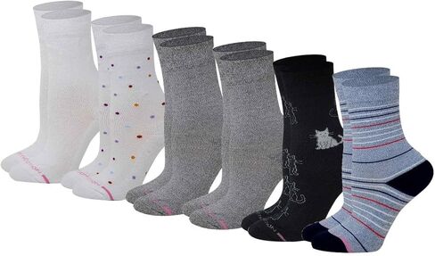 Dr. Motion Womens Diabetic Socks Non-Binding Loose Fit Wide Top Comfort Half-Cushion Crew Socks 6 Pairs in Saudi Arabia