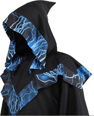GRAJTCIN Mens Wizard Costume Halloween Lightning Sorcerer Robe Medival Wizard Hooded Gown in Saudi Arabia