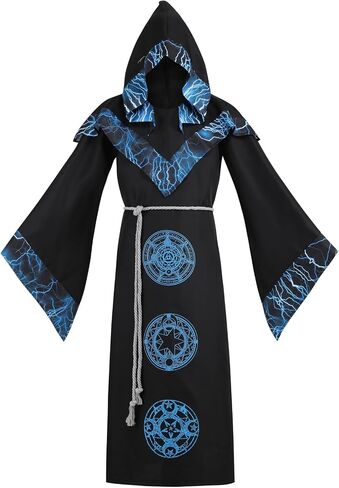 GRAJTCIN Mens Wizard Costume Halloween Lightning Sorcerer Robe Medival Wizard Hooded Gown in Saudi Arabia