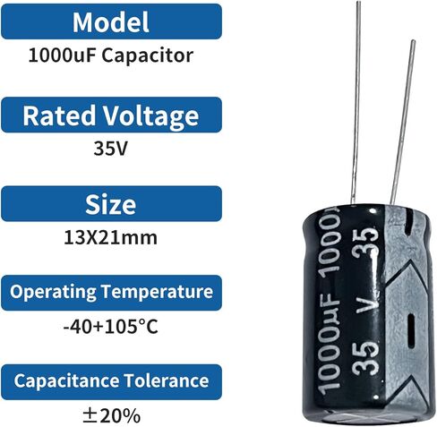 10 قطع 1000 فائق التوهج 35 فولت، مكثفات كهربائية من الألومنيوم، 13 × 21 ملم in Kuwait