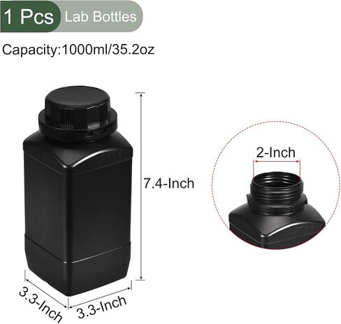 YOKIVE 1 Pcs Lab Reagent Bottle, Plastic Container with Wide Mouth | Chemical Sample Sealing, Great for Laboratory, Store, Factory (Black, 1000-ML) in Saudi Arabia