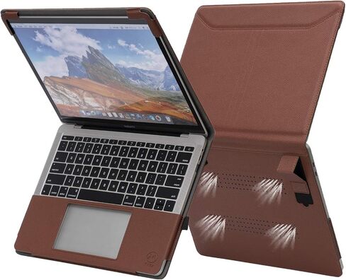 حافظة جلدية TYTX MacBook Air مقاس 13.6 بوصة 2022 2023 2024 إصدار M3 A3113 M2 A2681 حافظة حماية لجهاز الكمبيوتر المحمول مع فتحات تهوية وحامل، بني in Kuwait