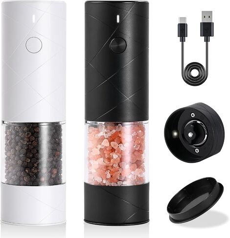 Electric Salt And Pepper Grinder, Automatic Salt And Pepper Shaker, USB Rechargeable, Pepper Mill Grinder with Adjustable Coarseness, LED Light, Refillable, Large Capacity, Kitchen Gadget (Black) in Saudi Arabia