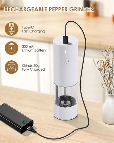 Electric Salt And Pepper Grinder, Automatic Salt And Pepper Shaker, USB Rechargeable, Pepper Mill Grinder with Adjustable Coarseness, LED Light, Refillable, Large Capacity, Kitchen Gadget (Black) in Saudi Arabia