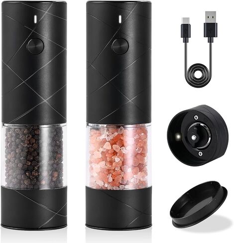 Electric Salt And Pepper Grinder, Automatic Salt And Pepper Shaker, USB Rechargeable, Pepper Mill Grinder with Adjustable Coarseness, LED Light, Refillable, Large Capacity, Kitchen Gadget (Black) in Saudi Arabia