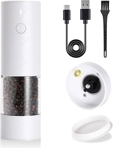 Electric Salt And Pepper Grinder, Automatic Salt And Pepper Shaker, USB Rechargeable, Pepper Mill Grinder with Adjustable Coarseness, LED Light, Refillable, Large Capacity, Kitchen Gadget (Black) in Saudi Arabia